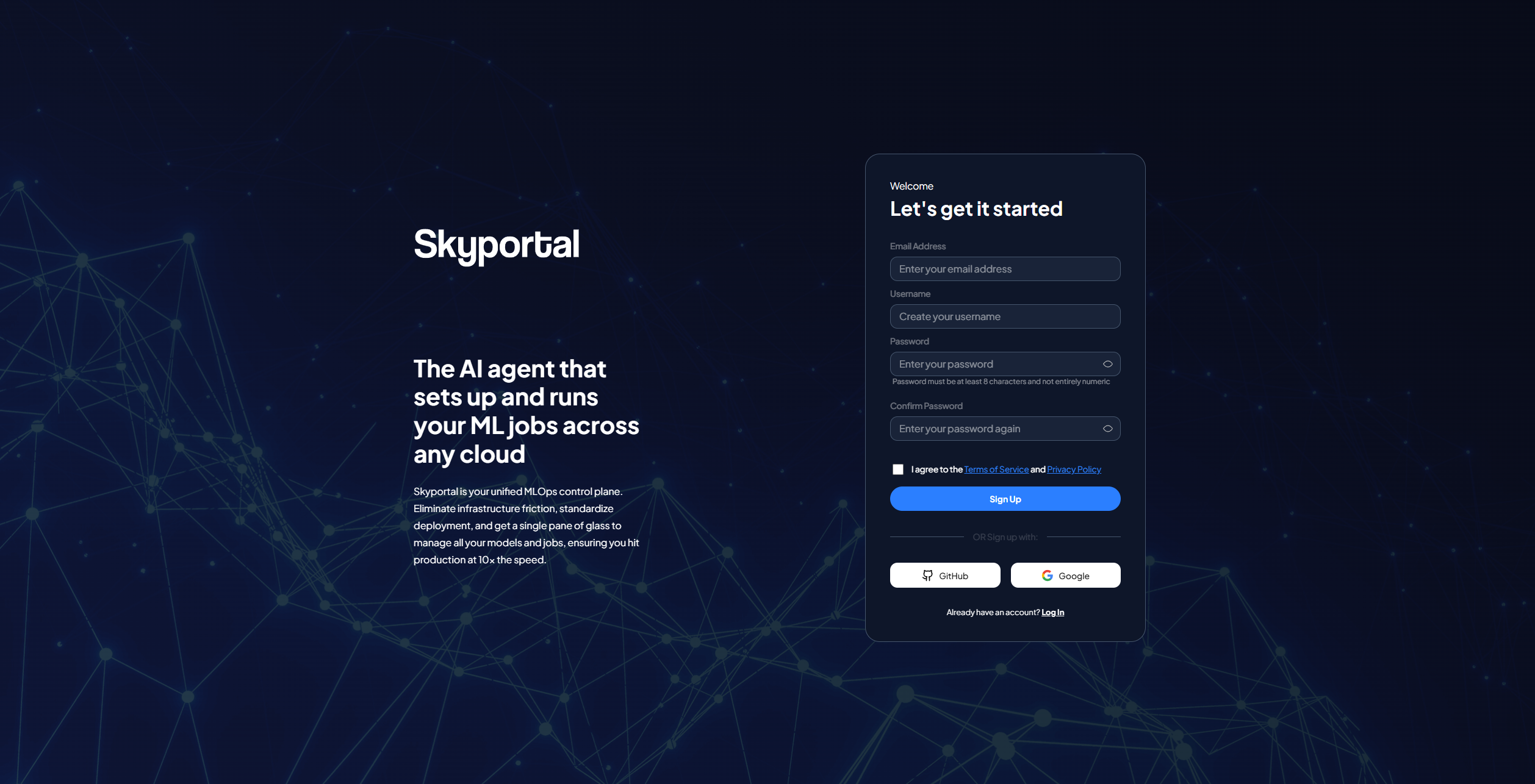 SkyPortal Sign Up Page